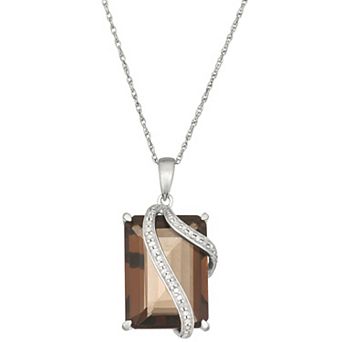 Jewelexcess Sterling Silver Genuine Smoky Quartz & Diamond Accent Pendant Necklace