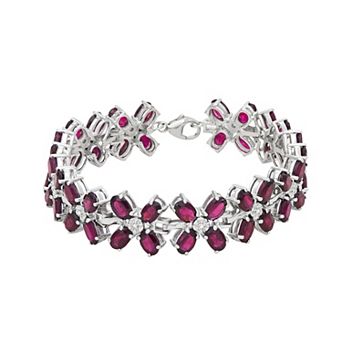 Jewelexcess Sterling Silver Genuine Garnet & Diamond Accent Floral Bracelet