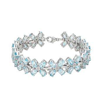 Jewelexcess Sterling Silver Genuine Blue Topaz & Diamond Accent Floral Bracelet