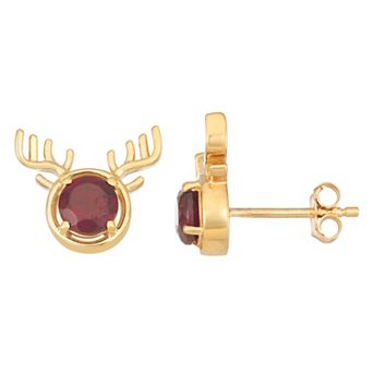Jewelexcess 14k Gold Over Silver Genuine Garnet Reindeer Stud Earrings
