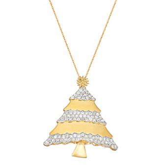 Jewelexcess 14k Gold Over Silver Genuine Citrine & Lab-Created White Sapphire Christmas Tree Pendant Necklace
