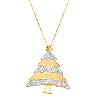 Jewelexcess 14k Gold Over Silver Genuine Citrine & Lab-Created White Sapphire Christmas Tree Pendant Necklace