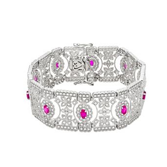 Jewelexcess Sterling Silver Lab-Created Ruby & Lab-Created White Sapphire Fashion Bracelet