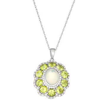 Jewelexcess Sterling Silver Opal, Peridot & Lab-Created White Sapphire Pendant Necklace