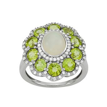 Jewelexcess Sterling Silver Opal, Peridot & Lab-Created White Sapphire Ring