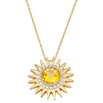 Jewelexcess 14k Gold Over Silver Genuine Citrine & 1/10 Carat T.W. Diamond Sun Pendant Necklace