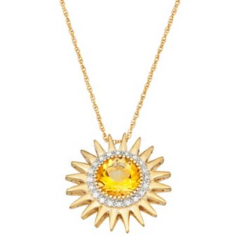 Jewelexcess 14k Gold Over Silver Genuine Citrine & 1/10 Carat T.W. Diamond Sun Pendant Necklace