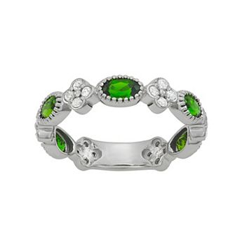 Jewelexcess Sterling Silver Genuine Chrome Diopside & White Zircon Ring