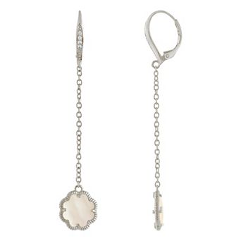 MC Collective Mother-of-Pearl Flower Medallion Chain Drop Earrings