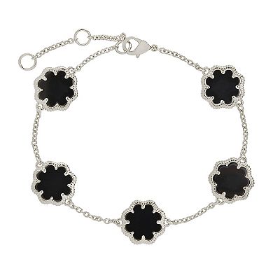 MC Collective Onyx Flower Medallion Station Bracelet