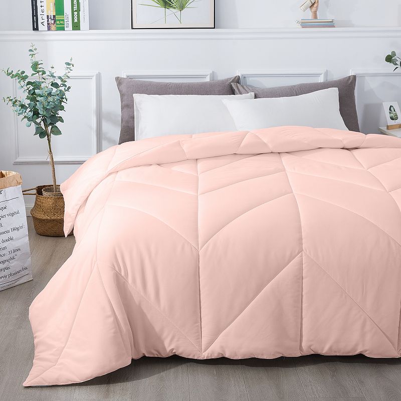 Dream On Chevron Stitch Down-Alternative Comforter, Pink, Twin