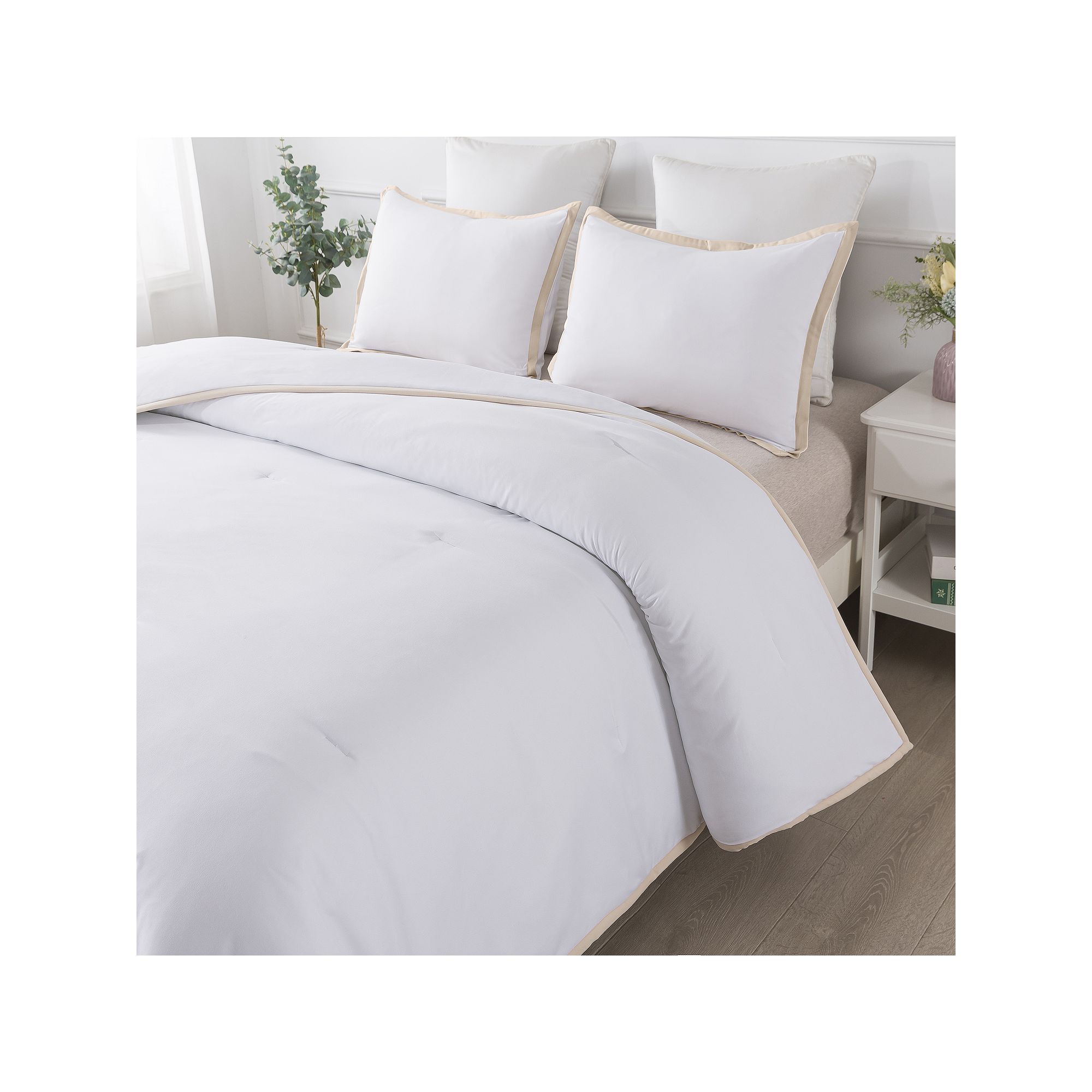 Dream On Frame 3-Piece Down-Alternative Comforter Set with Shams, Beige Kha