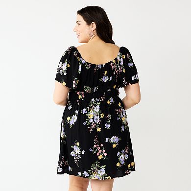 Juniors' Plus Size Rewind Flutter Sleeve Skater Dress