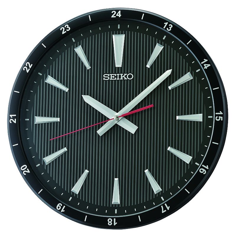 Seiko 14  Kao Round Wall Clock  Black  Modern Diver Inspired  Quiet Sweep Second Hand  Battery Operated  Analog  QXA802KLH