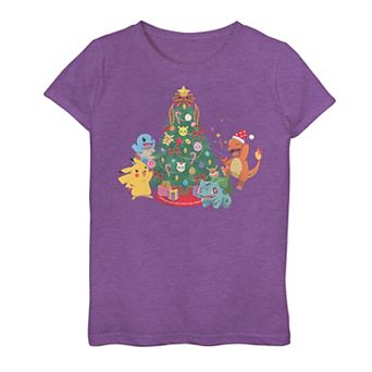 Girls 7-16 Pokemon Around The Christmas Tree Graphic Tee