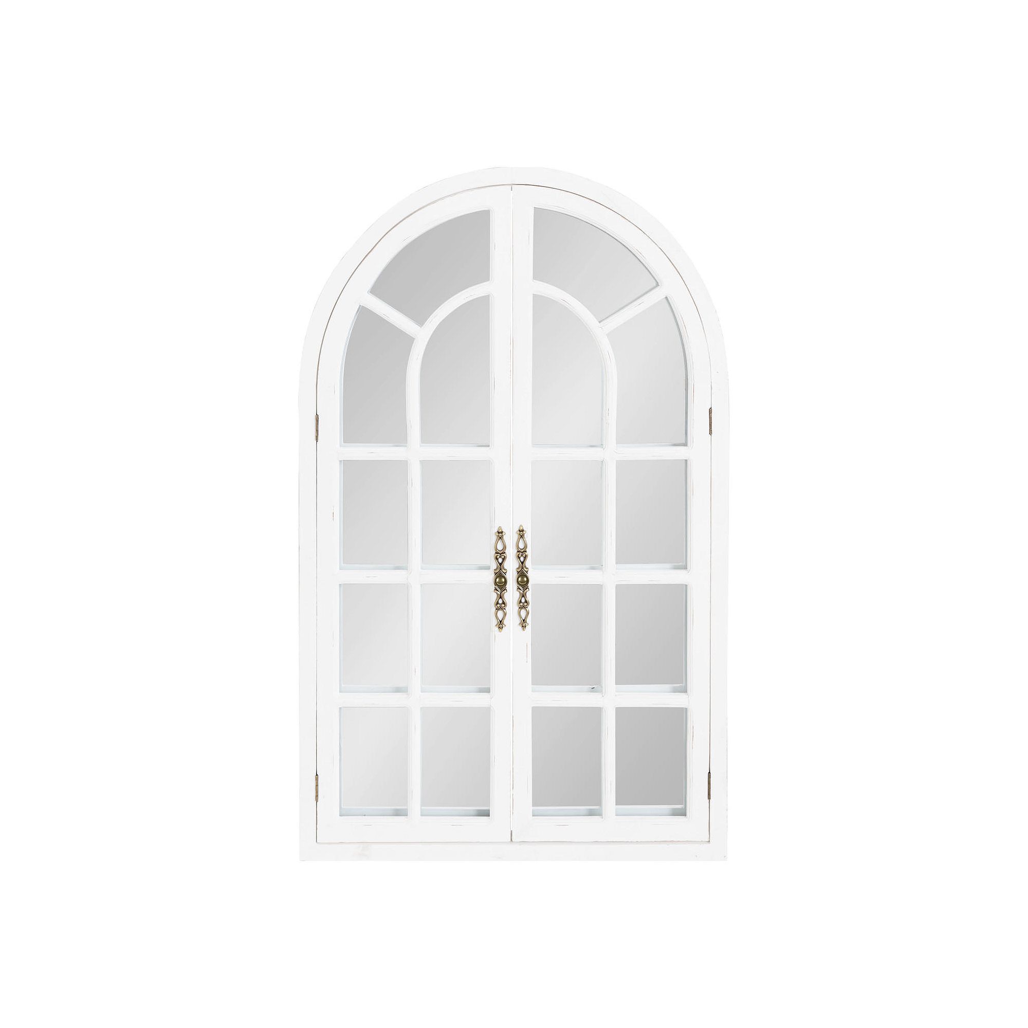 Kate and Laurel Boldmere Faux Windowpane Arched Wall Mirror, White