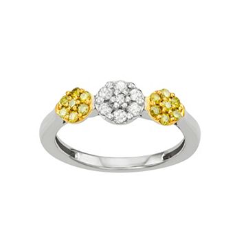 Jewelexcess Sterling Silver 1/2 Carat T.W. Yellow & White Diamond Cluster Ring