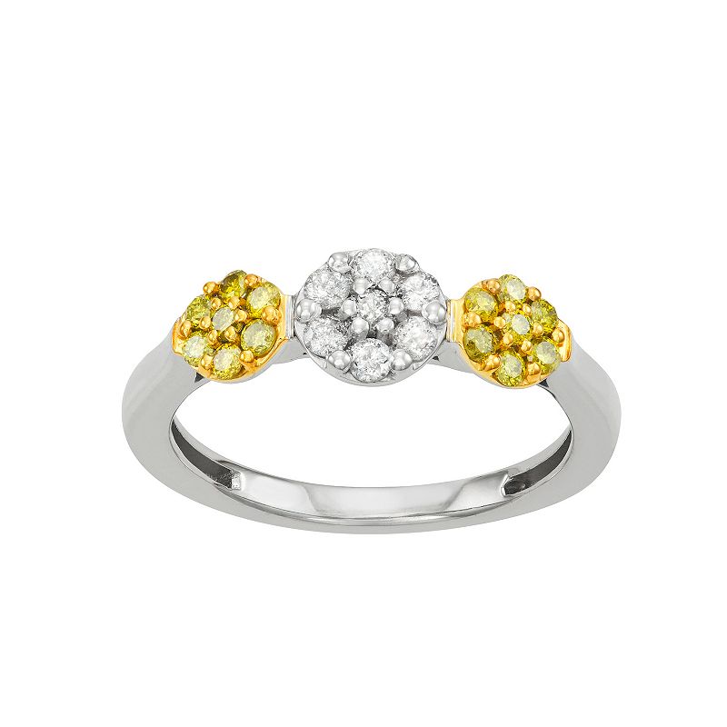 Jewelexcess Sterling Silver 1/2 Carat T.W. Yellow & White Diamond Cluster R