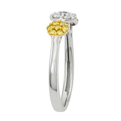 Jewelexcess Sterling Silver 1/2 Carat T.W. Yellow & White Diamond Cluster Ring