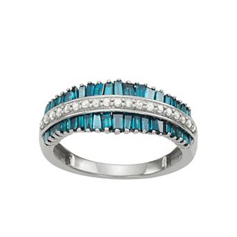 Jewelexcess Sterling Silver 1 Carat T.W. Blue & White Diamond Ring