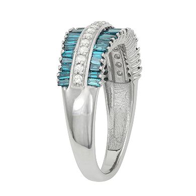 Jewelexcess Sterling Silver 1 Carat T.W. Blue & White Diamond Ring