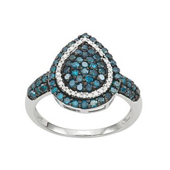 Jewelexcess Sterling Silver 1 Carat T.W. Blue & White Diamond Ring