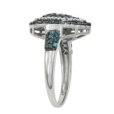 Jewelexcess Sterling Silver 1 Carat T.W. Blue & White Diamond Ring