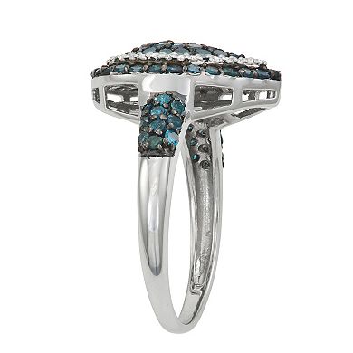 Jewelexcess Sterling Silver 1 Carat T.W. Blue & White Diamond Ring 