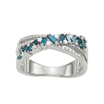 Jewelexcess Sterling Silver 1/2 Carat T.W. Blue & White Diamond Ring