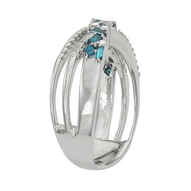 Jewelexcess Sterling Silver 1/2 Carat T.W. Blue & White Diamond Ring