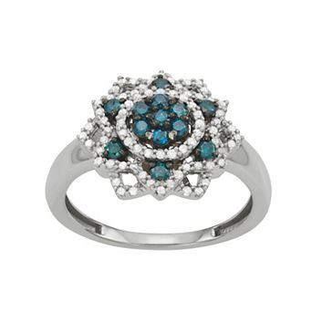 Jewelexcess Sterling Silver 1/2 Carat T.W. Blue & White Diamond Star Ring