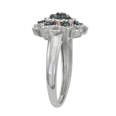 Jewelexcess Sterling Silver 1/2 Carat T.W. Blue & White Diamond Star Ring