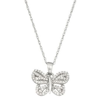 Jewelexcess Sterling Silver 1/4 Carat T.W. Diamond Butterfly Pendant Necklace