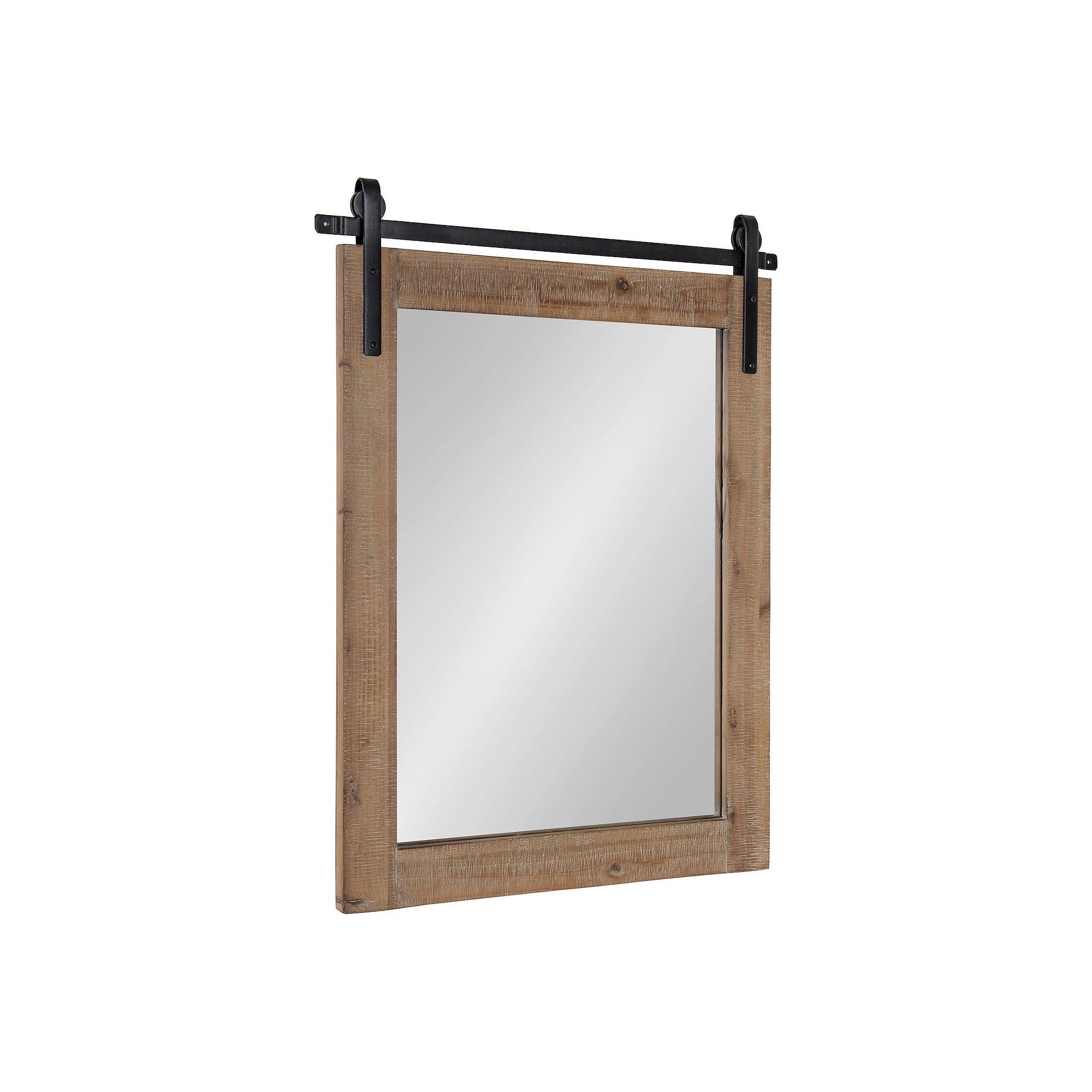 Kate and Laurel Cates Farmhouse Barn Door Wall Mirror, Rustic Brown