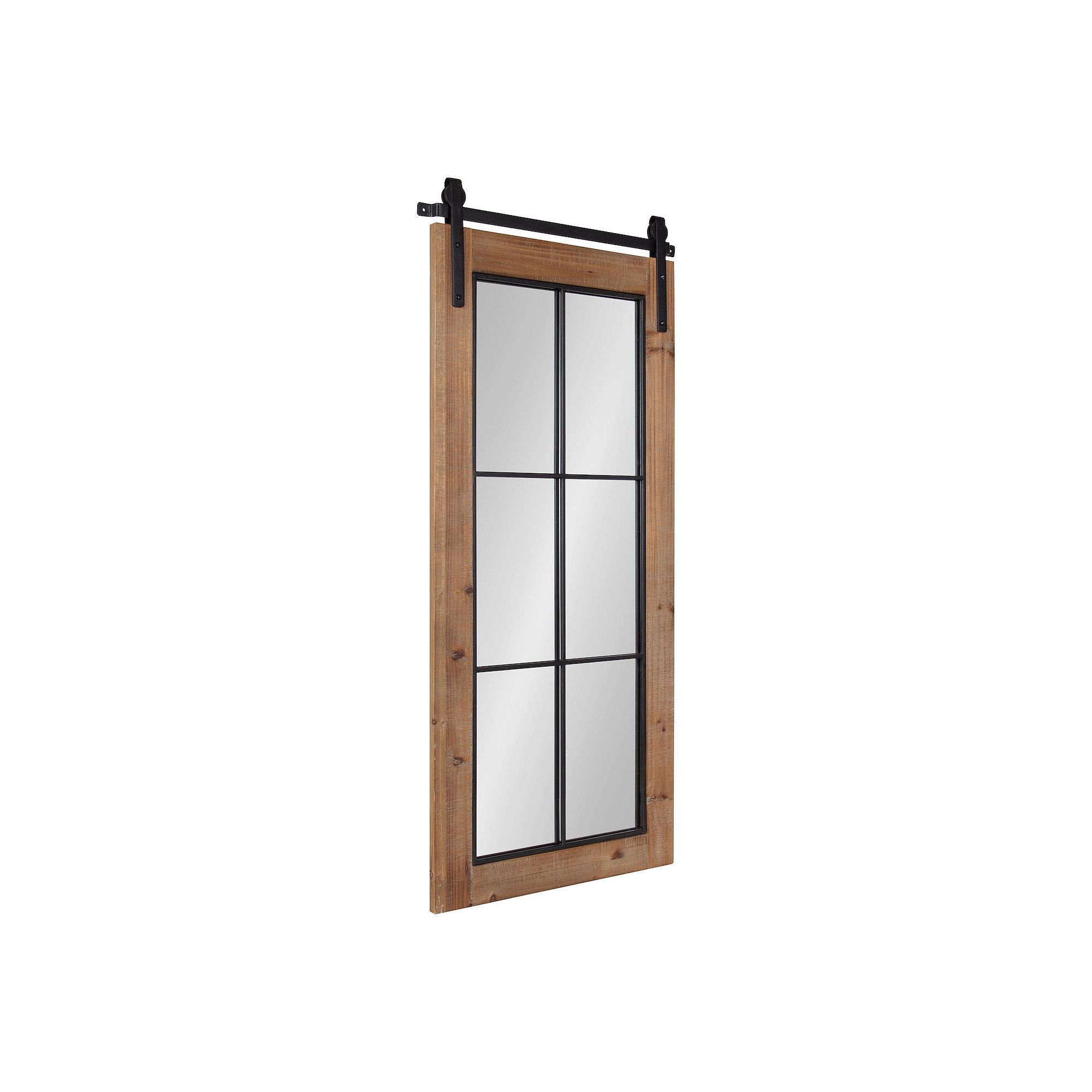 Kate and Laurel Cates Farmhouse Windowpane Wall Mirror, Rustic Brown