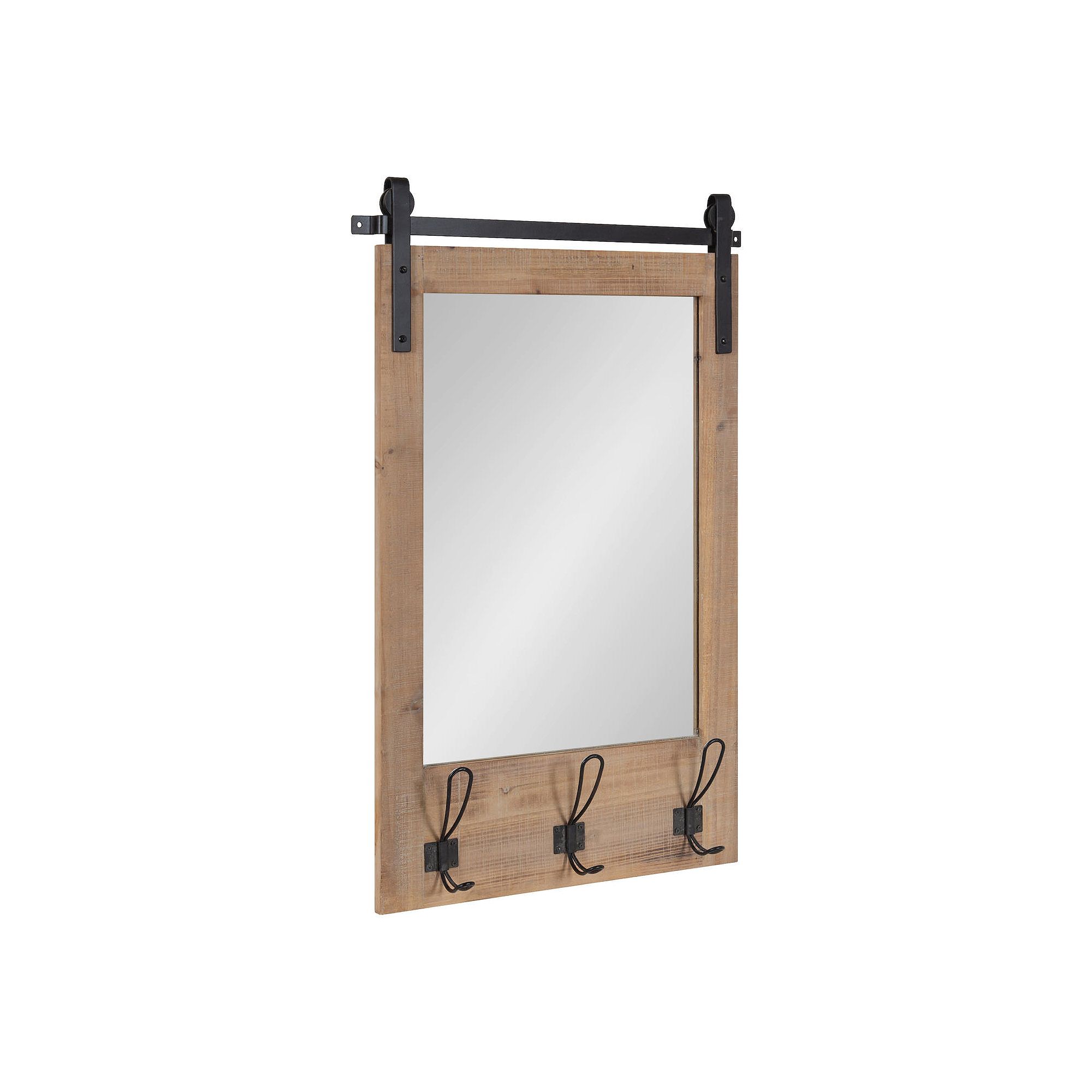 Kate and Laurel Cates Farmhouse 3-Hook Wall Mirror, Rustic Brown