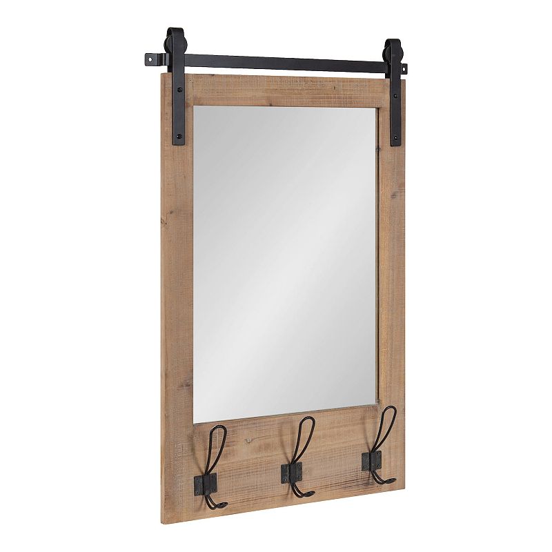 Kate and Laurel Cates Farmhouse 3-Hook Wall Mirror, Rustic Brown