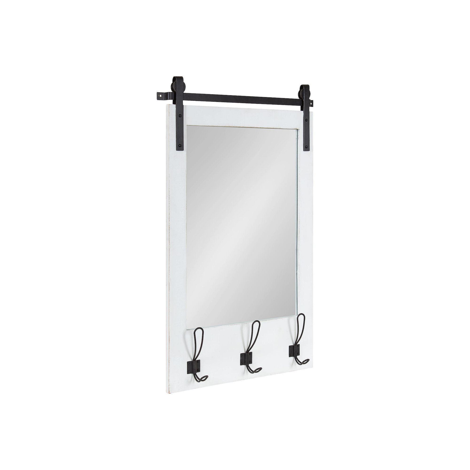 Kate and Laurel Cates Farmhouse 3-Hook Wall Mirror, White