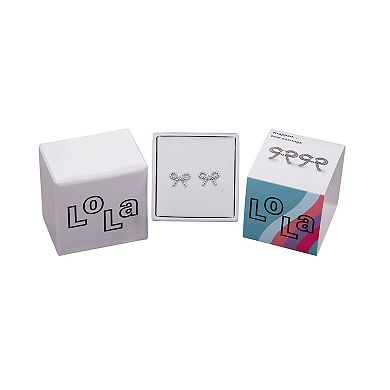 Lola Sterling Silver Cubic Zirconia Polished Textured Bow Stud Earrings