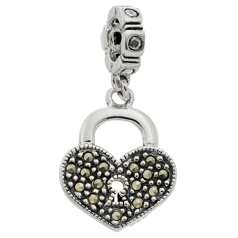 Lavish by TJM Sterling Silver Marcasite Key-To-Heart Charm, Womens, Grey