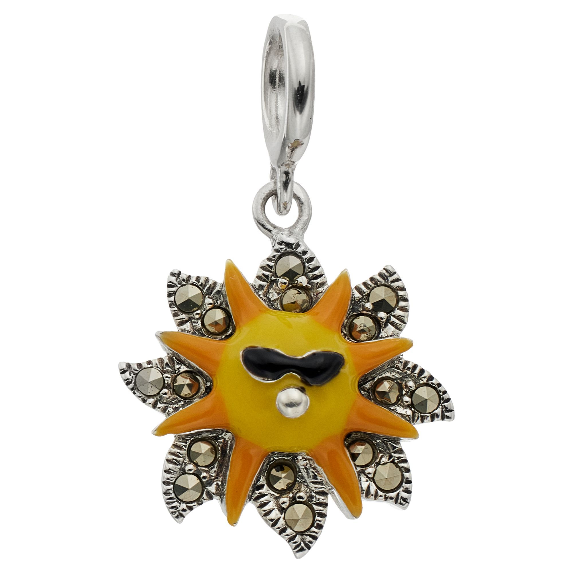 Lavish by TJM Sterling Silver Enamel & Marcasite Sun Charm, Womens