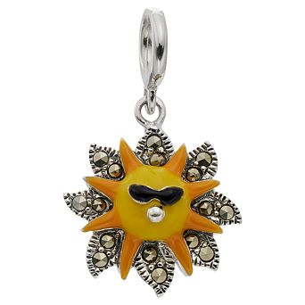 Lavish by TJM Sterling Silver Enamel & Marcasite Sun Charm