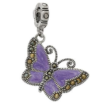 Lavish by TJM Sterling Silver Purple Enamel & Marcasite Butterfly Charm