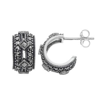 Lavish by TJM Sterling Silver Marcasite Semi Huggie Post Earrings