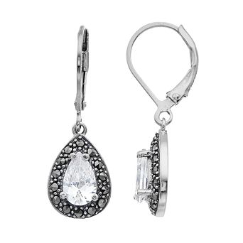 Lavish by TJM Sterling Silver Cubic Zirconia & Marcasite Teardrop Leverback Earrings