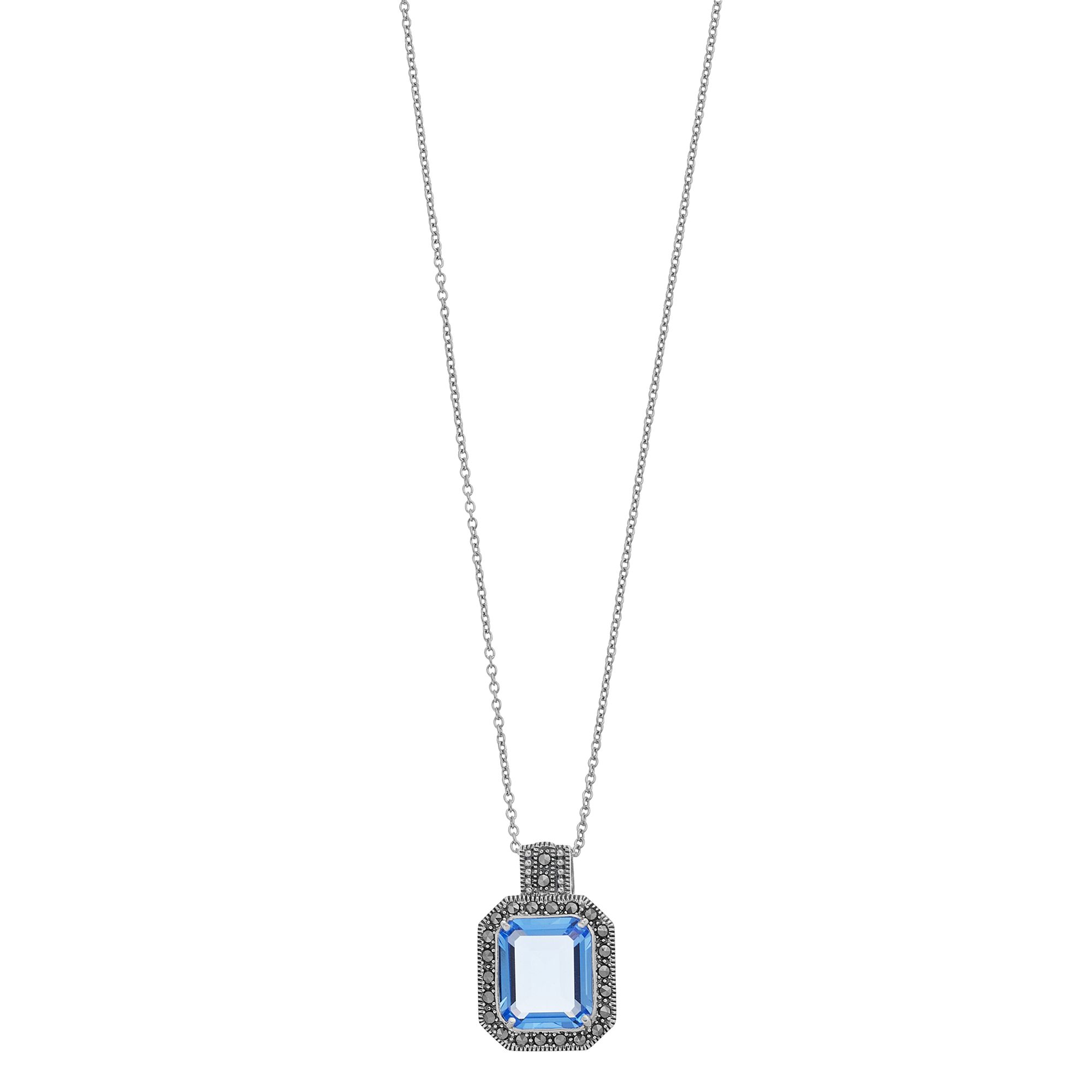 Lavish by TJM Sterling Silver Octagon Cut Lab Created Blue Quartz & Marcas