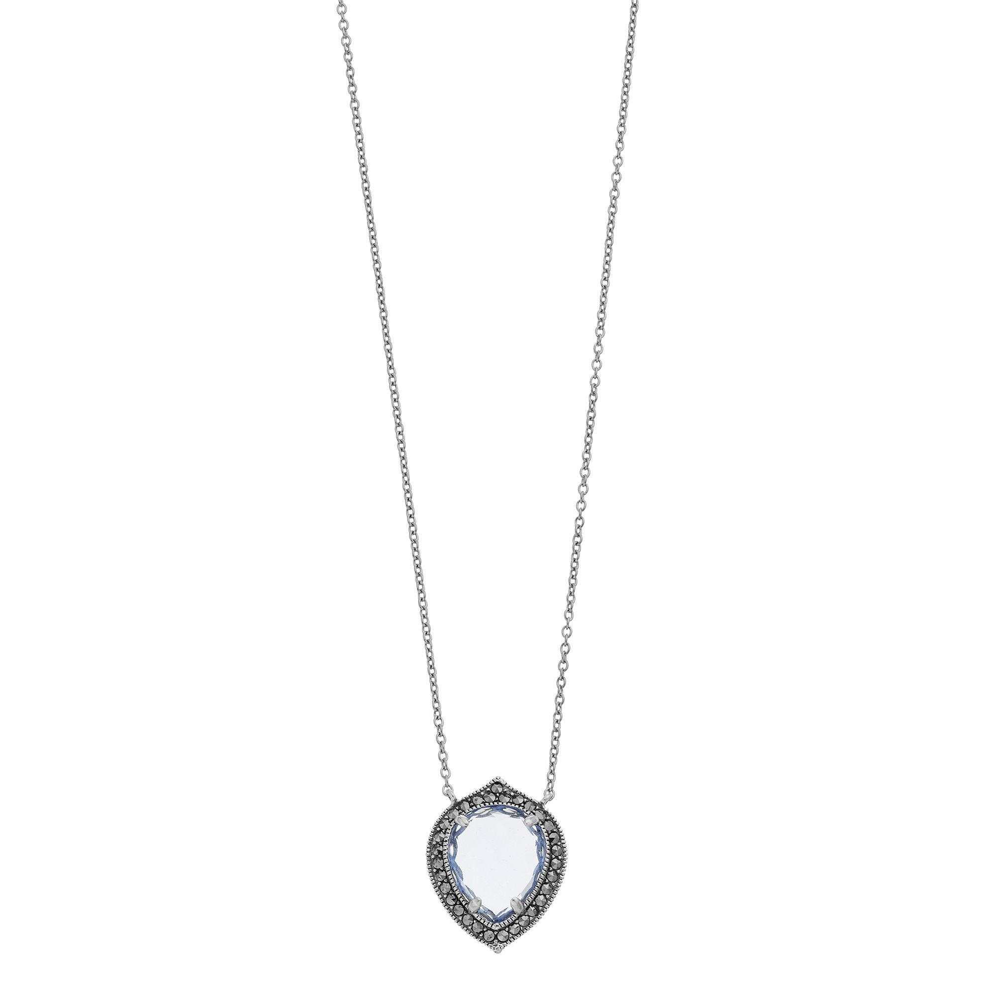 Lavish by TJM Sterling Silver Pear Cut Lab Created Blue Quartz & Marcasite