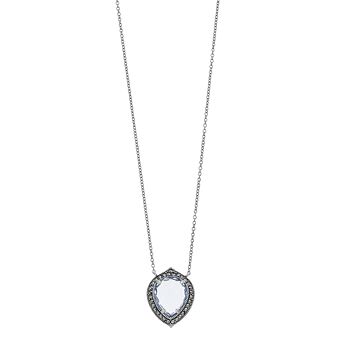 Lavish by TJM Sterling Silver Pear Cut Lab Created Blue Quartz & Marcasite Pendant Necklace