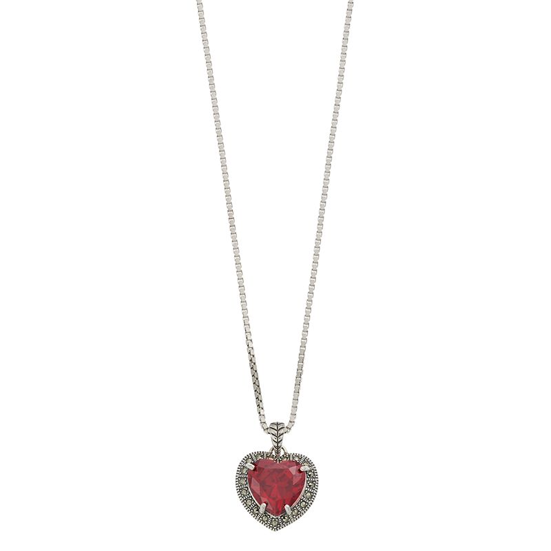 Lavish by TJM Sterling Silver Red Cubic Zirconia & Marcasite Heart Pendant