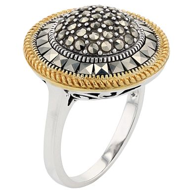 Lavish by TJM Two Tone Sterling Silver Pave Marcasite Ring